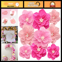 9 Pcs Tissue Paper Flowers – Crepe Paper Floral Decor for Baby Shower, Wedding,