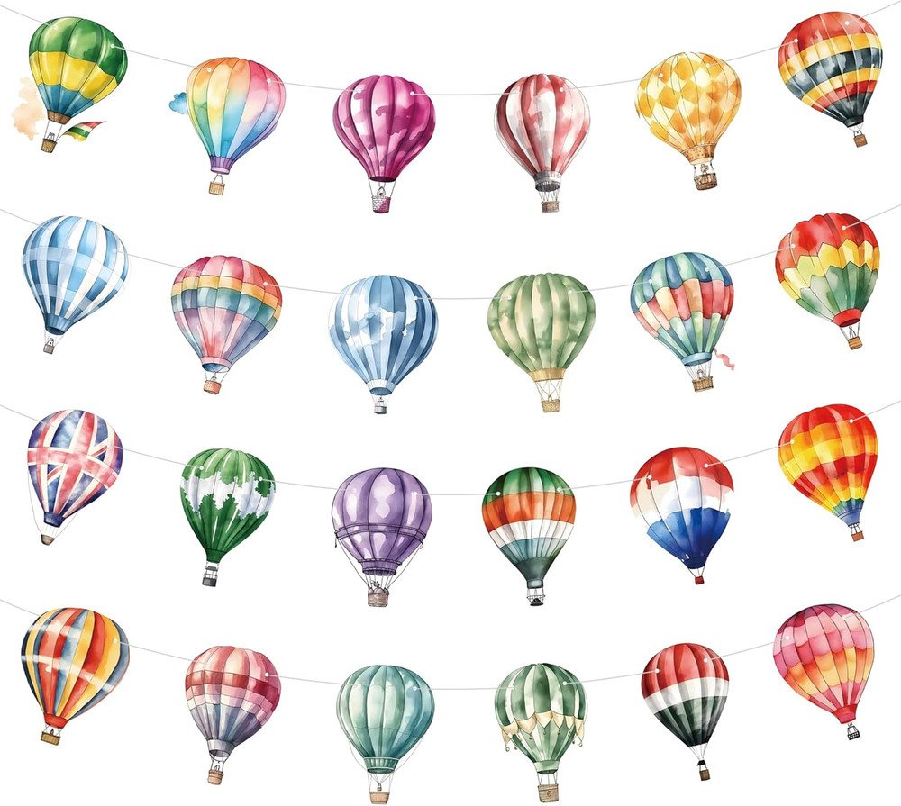 4 Packs Hot Air Balloon Theme Garland Banner Set – Watercolor Balloon Party Bann