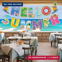 Summer Party Decorations Set, Pre-Strung Hello Summer Banner Hanging Swirls Beac