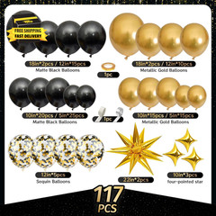 Black and Gold Balloon Arch Kit 117 PCS, Gold and Black Party Decorations, 2026