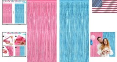 2 Pack Pink Blue Foil Curtains | Elegant Gender Reveal Backdrop, 3.28 x 7.05 FT