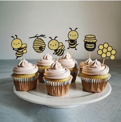24 PCS Bumble Bee Cupcake Toppers Glitter 🐝 Bee 🍯 Honey Cupcake Birthday Party