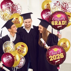 Maroon and Gold Graduation Balloons Graduation Decorations 2026, 51Pcs Grad L…