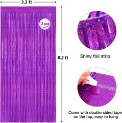 Purple Metallic Tinsel Foil Fringe Curtains Backdrop 2Pack 3.3×8.3Ft Purple Part