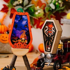Halloween Decorations Festival With Lights Wooden Pendant Pumpkin Wooden Box