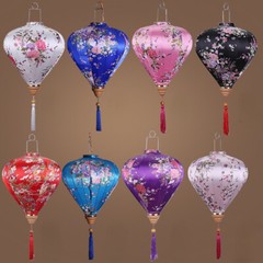 12 Inch Floral Pattern Oval Satin Silk Lanterns Hanging Chinese Home Decoration