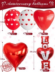Adeyoo Anniversary Balloons Red White Heart Love Foil Banner