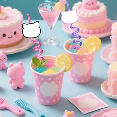 AMFZON 24 Kitty Birthday Party Large, Green Purple Red Pink Yellow Blue