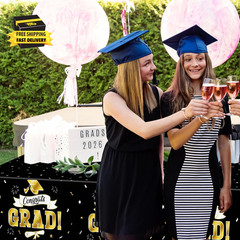 2Pack Graduation Decorations 2026, 108″ X 54″ Graduation Tablecover, Blackgold R