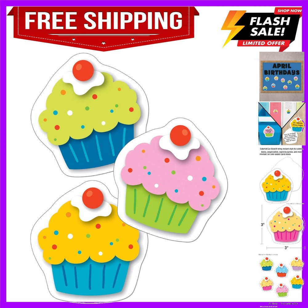 Carson Dellosa 36-Piece Cupcake Decorations, Colorful Cardstock Dessert Cutou…