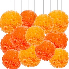 12 PCS Orange Paper Pom Poms Decorations 8 10 12 Inch Tissue Flowers