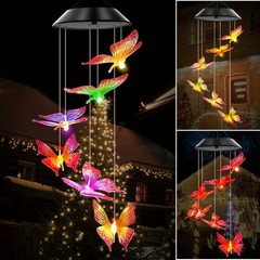 Solar LED Wind Chimes Color Changing Butterfly Dragonfly Hummingbird Outdoor