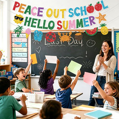 Glittery Peace Out School Hello Summer Banner NO-DIY Colorful Last Day of School