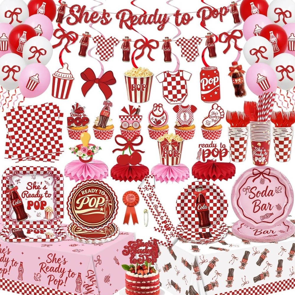 She’s Ready To Pop Baby Shower Tableware (Tablecovers Forks Straws Decorations)