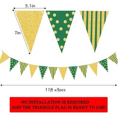 33Ft Green Gold Triangle Flag Pennant Banner, Pre-Assembled Paper Bunting for…