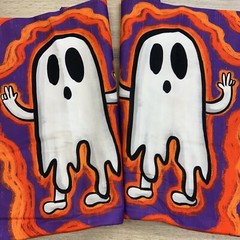3 X HALLOWEEN GHOST COLOURFUL BRIGHT SOFT CUSHION COVERS 17in X 17in DECORATION