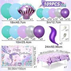 Mermaid Birthday Party Decorations – 105pcs Purple Mermaid Birthday Decoratio…