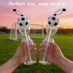 5 Pcs Soccer Plastic Cups with Lid and Straw, 16oz Clear Reusable Cup Bulk Round