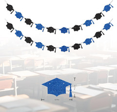 Blue Graduation Decorations Class of 2026 Graduation Banner Pre-Strung Glitter C