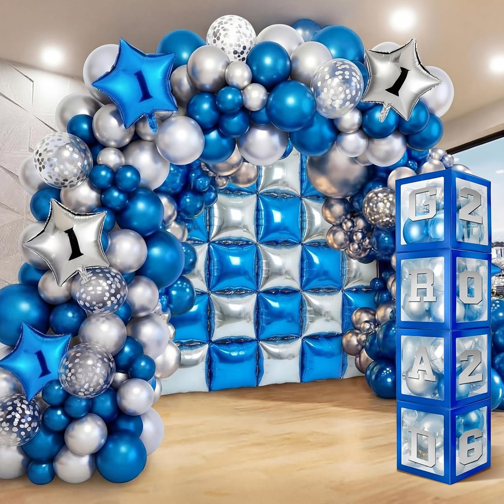 133 Pcs Graduation Decorations 2026 Kit Class of 2026 Blue Silver Balloons Arch