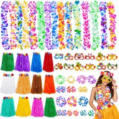 72Pcs Hawaiian Party Decorations Set Grass Skirts Leis for Luau Colorful