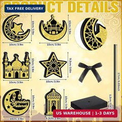 Huwena 6 Pcs Ramadan Decorations Eid Mubarak Table Decor Wooden Tall Standing Is