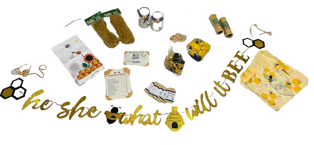 HE SHE WHAT WILL IT BEE? Gender Reveal Party Decorations 12 Item Set, Bumblebee