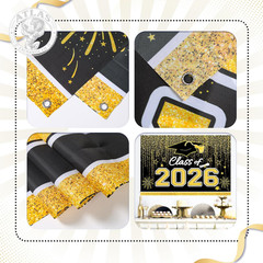 Graduation Decorations 2026, Black and Gold Balloon Garland Arch, Black and Gold