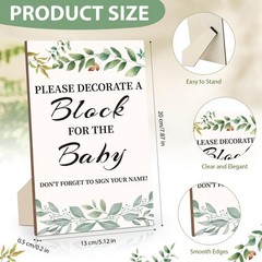 Baby Shower Games Sign Kit with 50 Blank Wooden Baby Blocks, 24 Acrylic Paint…