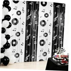 2 Pcs Music Birthday Party Decoration Backdrop Curtains Foil Fringe Musical