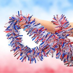 33ft Patriotic Tinsel Garland,Red White Blue Star Twisted Garland for 4th of Jul