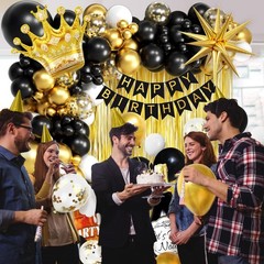 107pcs Black Gold Birthday Decorations for Men with Black and Metallic Gold F…
