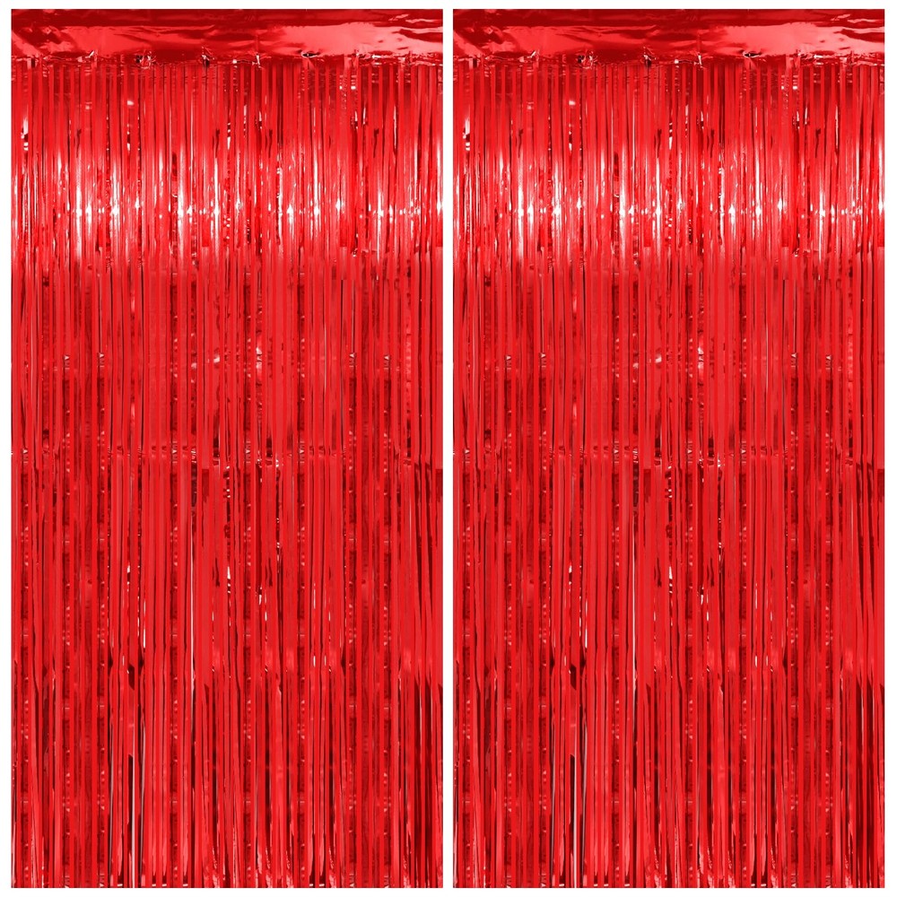 2 PCS 3.2×8.2 Ft Thicken Red Streamers Graduation Backdrop Foil Tinsel