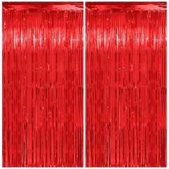 2 PCS 3.2×8.2 Ft Thicken Red Streamers Graduation Backdrop Foil Tinsel