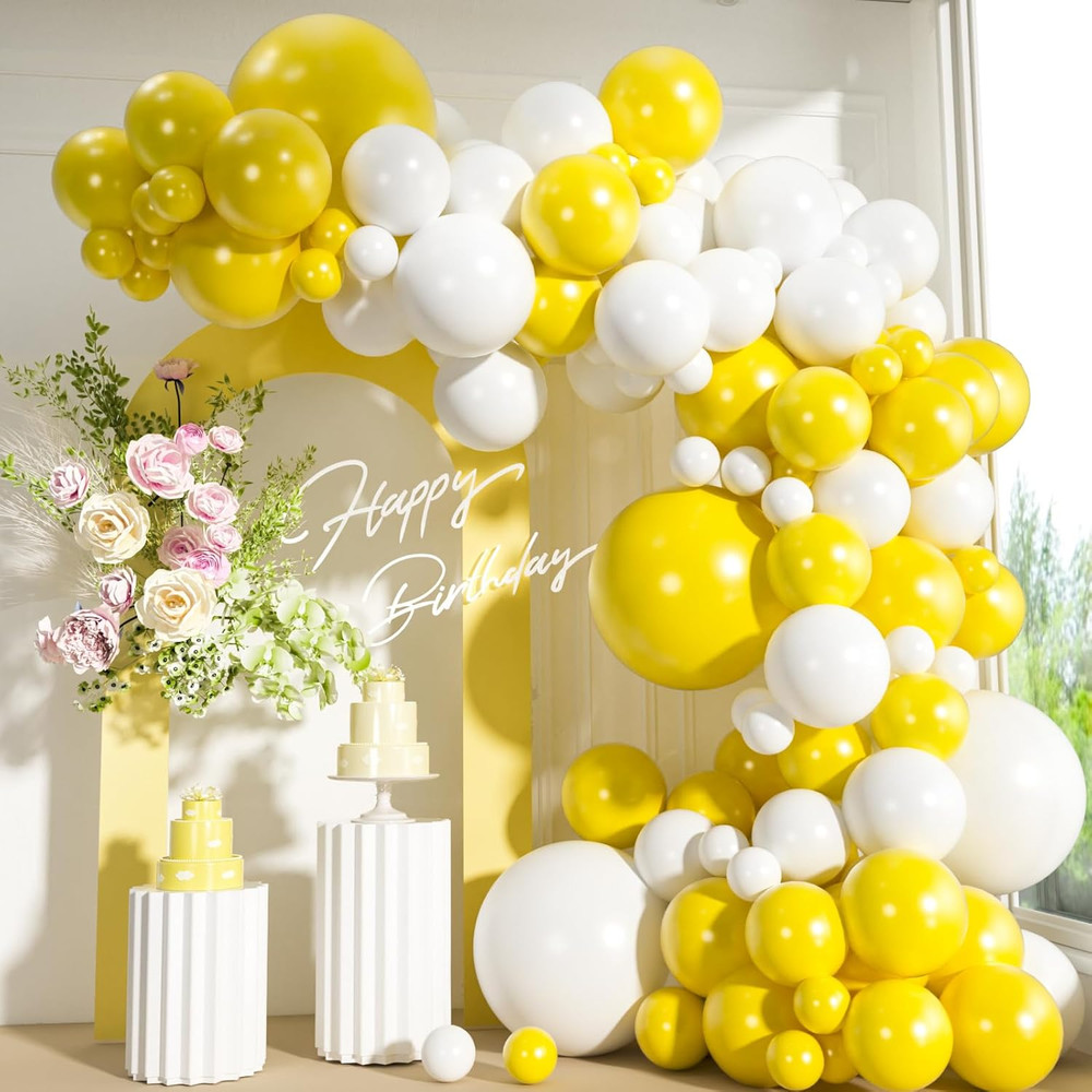 110Pcs Yellow and White Balloons Garland Arch Kit, 18/12/10/5 Inch White Yellow