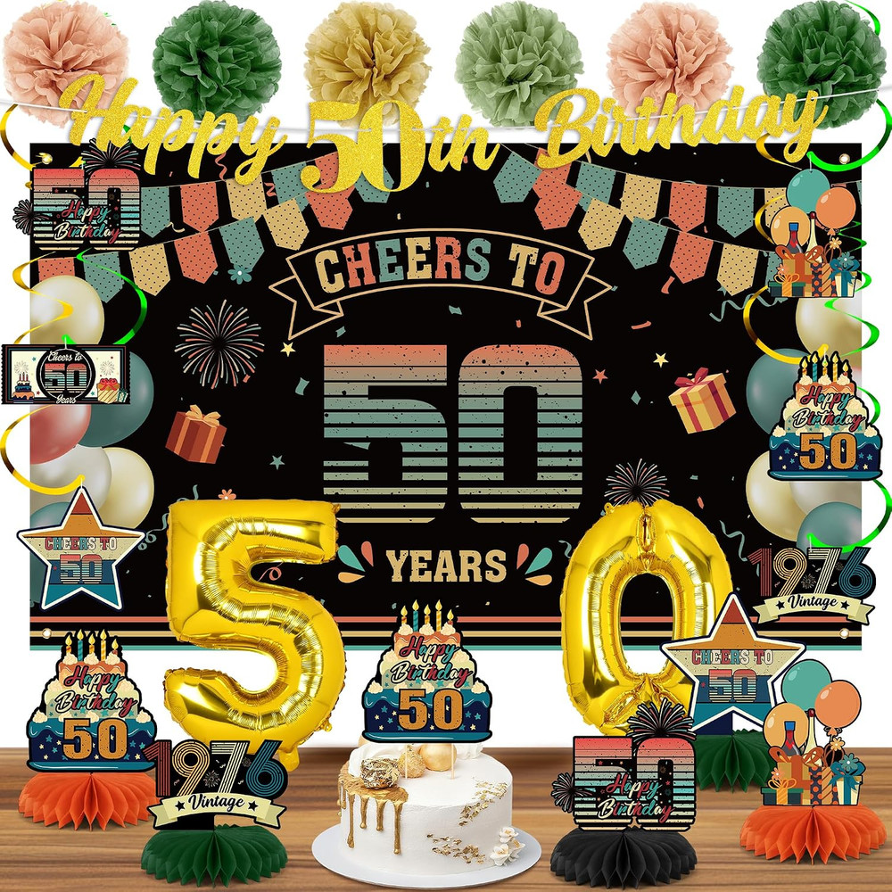 Vintage 50Th Birthday Decorations for Men Womens, Back in 1976 Backdrop Banner,