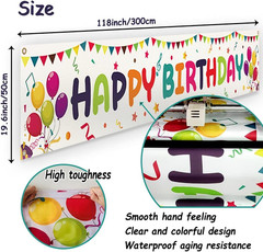 Large Colorful Happy Birthday Yard Banner Sign 118X19.7 Inch with Brass Grommets