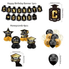 Graduation Decorations 2026 Set Black Gold, Congrats Grad Decor Set with Bann…