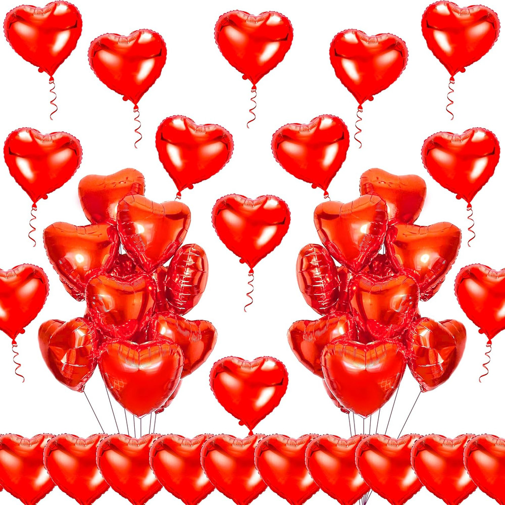 50Pcs 10Inch Red Heart Foil Balloons for Valentine’s Day Decorations