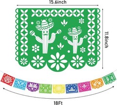 18 FT Cinco De Mayo Party Decorations, Fiesta Banner with 9 Plastic Papel Picado