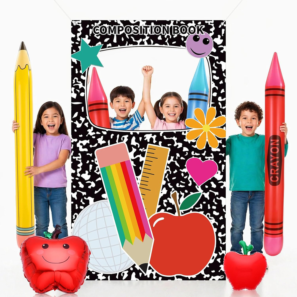 7 Pcs Back to School Photo Booth Props Composition Book Paper Photo Frame Large