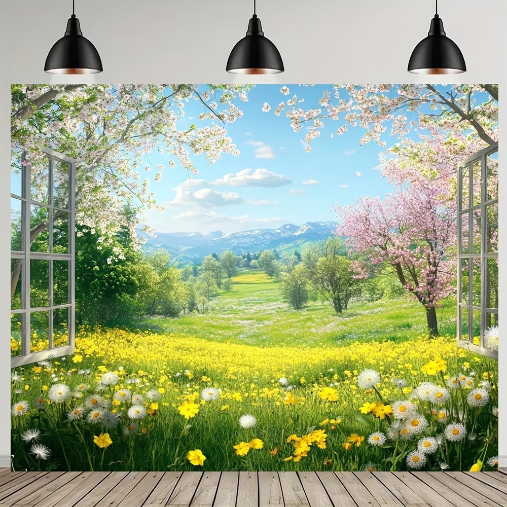 Flowers Spring Garden Window Photography Backdrop Birthday Background Banner