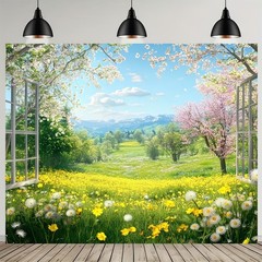 Flowers Spring Garden Window Photography Backdrop Birthday Background Banner