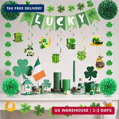 St. Patrick’s Day Decorations Kit with Lucky Banner, Hanging Swirls, Glitter Sha