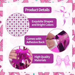 2 Pack Rose Red Bow Foil Fringe Curtains, 3.3×6.6 Ft Metallic Tinsel Backdrop St