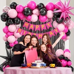 Hot Pink and Black Birthday Decorations with Black Light Hot Pink Confetti