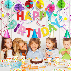 Colorful Birthday Decorations Kit – 16-Piece Set with Pre-Strung Happy Birthday