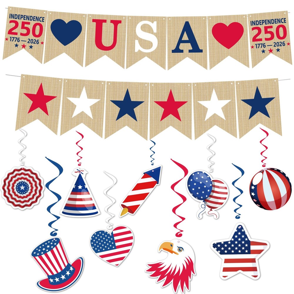250th Anniversary Decorations – Hanging Swirls 250 Anniversary USA Banner | F…