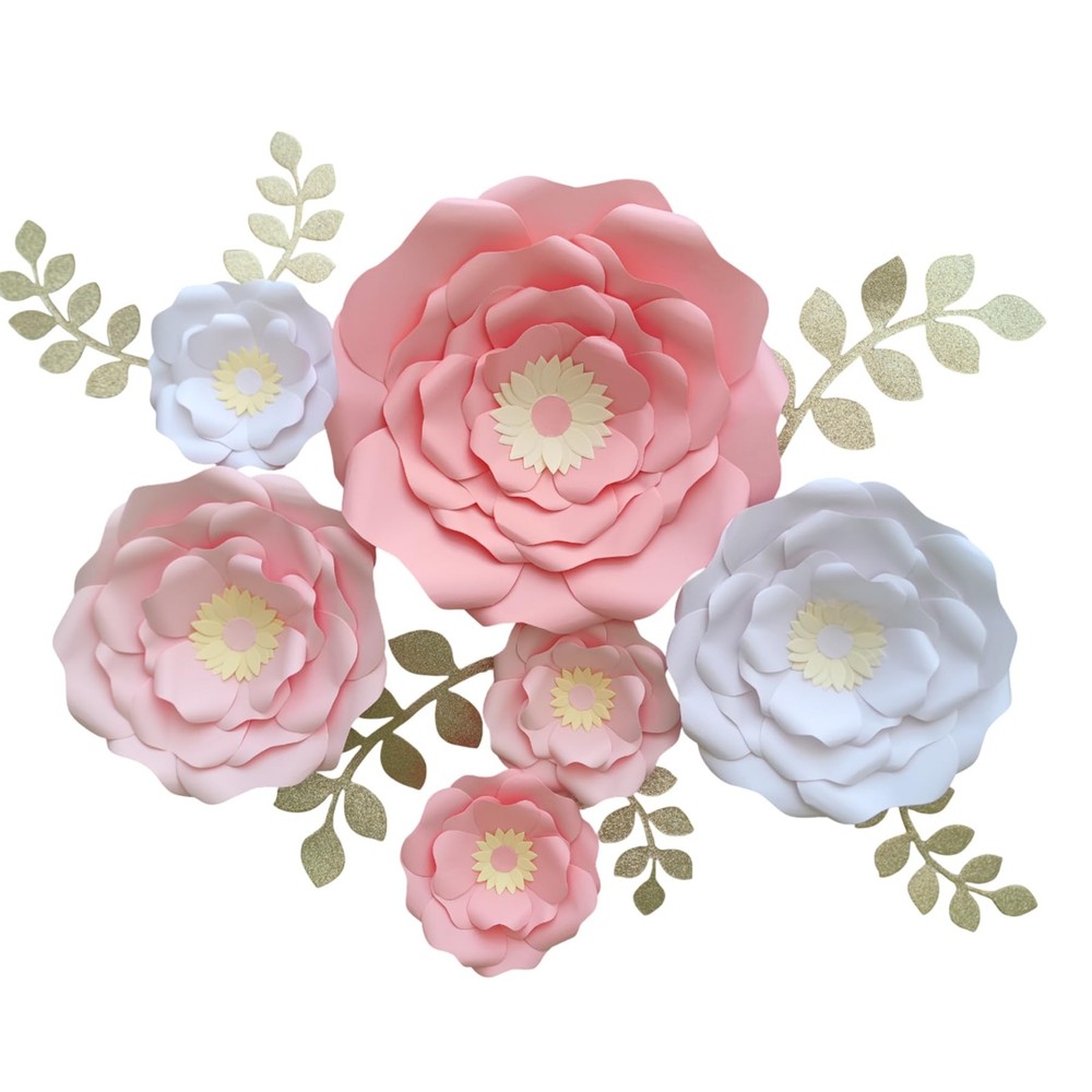 Blush Pink White 3D Flower with Leaf for Nursery Wall Decorations Girl Baby S…