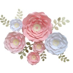 Blush Pink White 3D Flower with Leaf for Nursery Wall Decorations Girl Baby S…